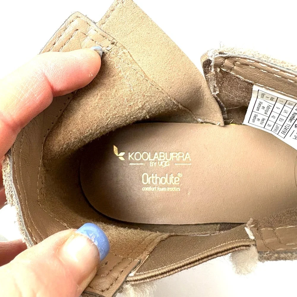 UGG Koolaburra Wedge Boots Yonela Ortholite Tan Suede Ankle Zip Womens 11 Winter